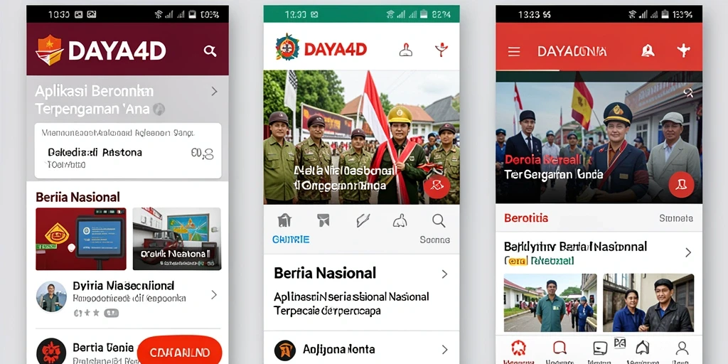 Tampilan antarmuka aplikasi DAYA4D menampilkan berita nasional dengan jelas.