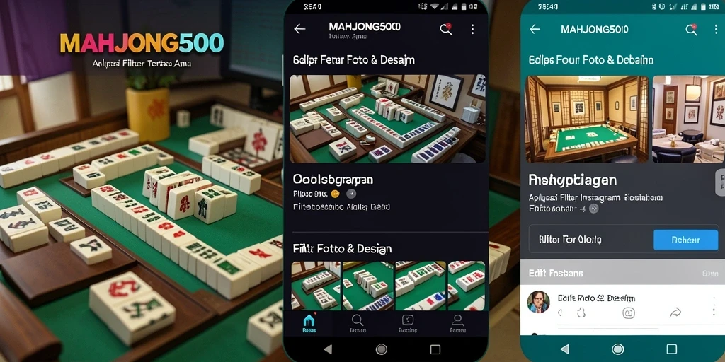 Tampilan antarmuka MAHJONG500 saat mengedit foto dengan filter Instagram.